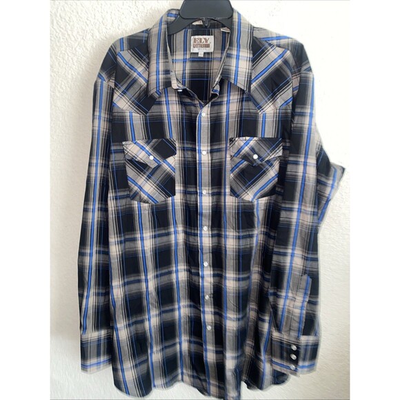 Ely Cattleman Shirt Mens 2XL Tall Western Pearl Snap Cowboy Rodeo Plaid 2xlt - Picture 1 of 8